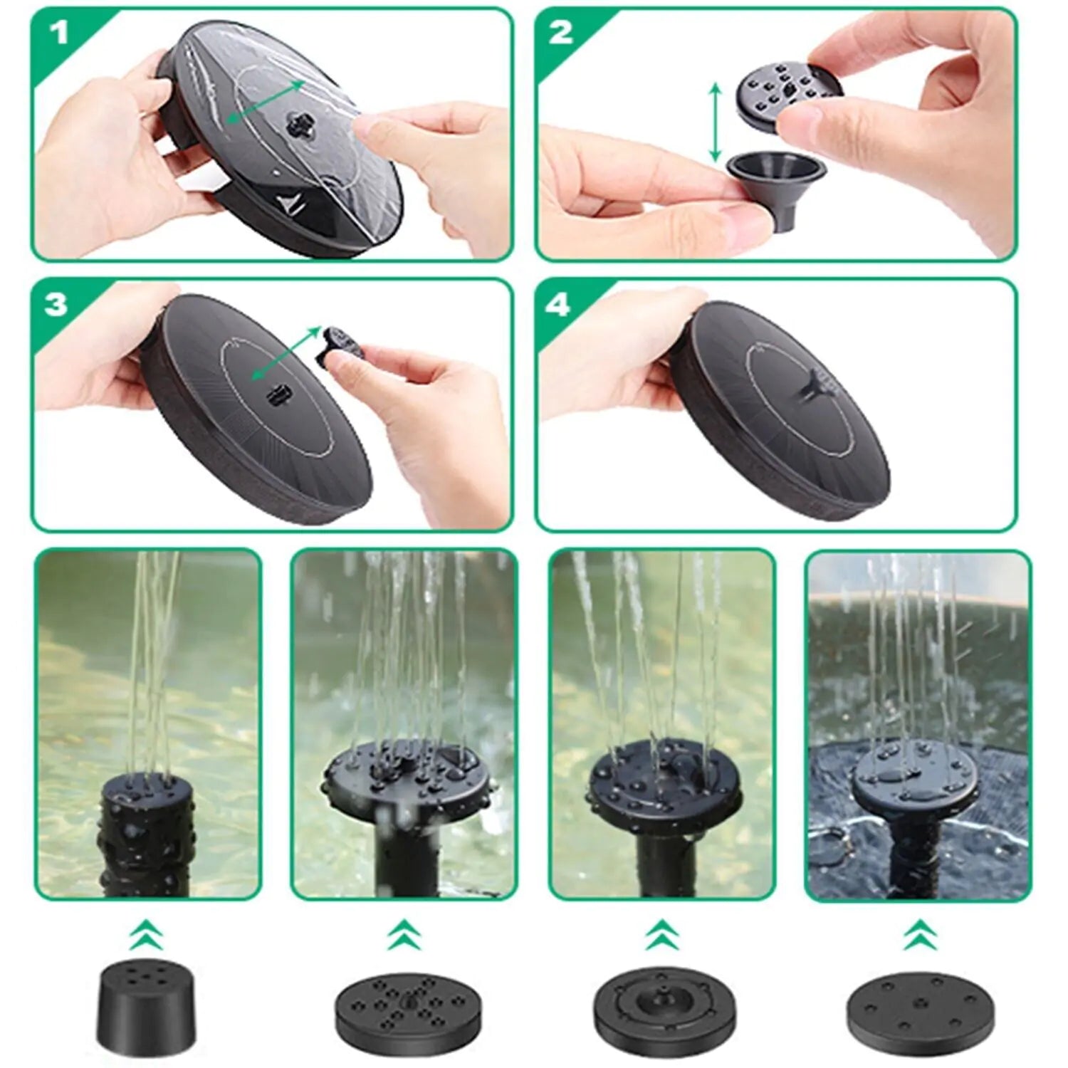 Solar Power Bird Bath Fountain Pump UPGRADE 1.4W Solar Fountain 4 Nozzle